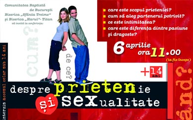 Participă la „Conferinţa despre prietenie şi sexualitate“, din 6 aprile!